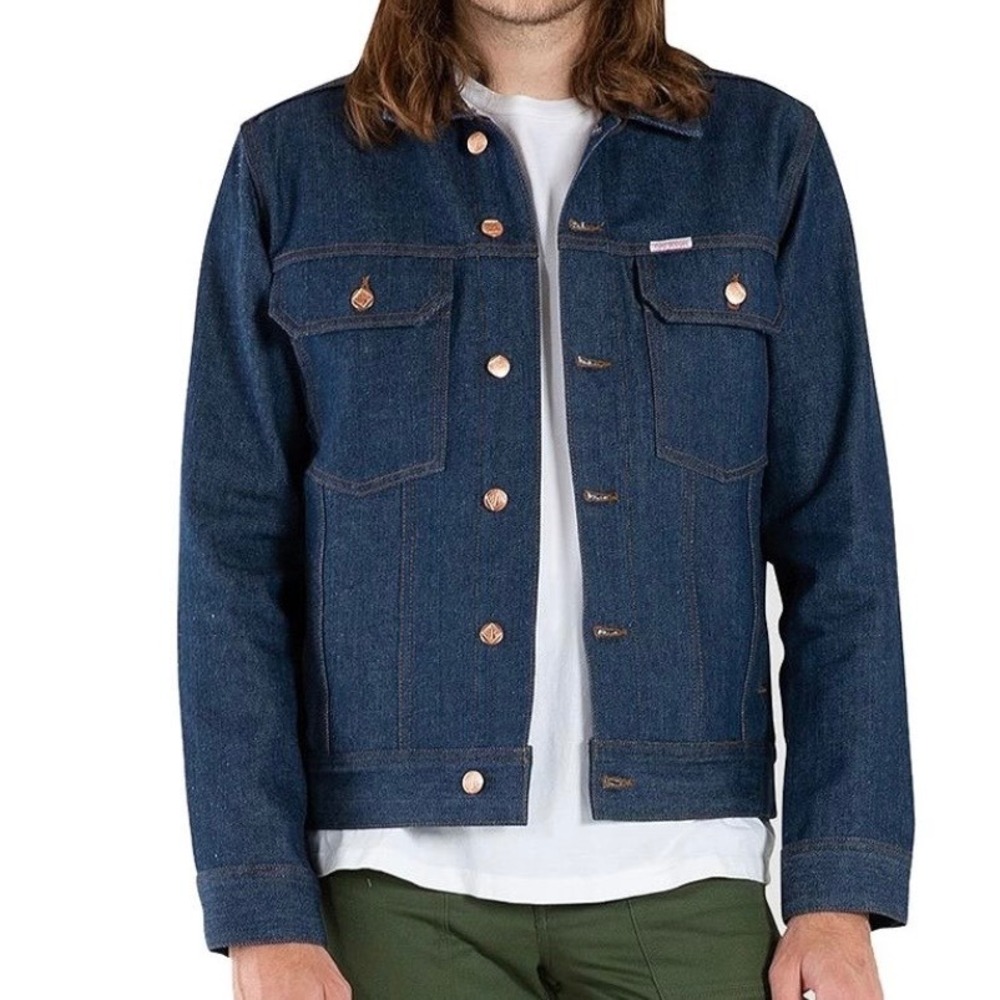 Topo Designs Mens Denim Jacket Blue Indigo Trucker Made in USA Small